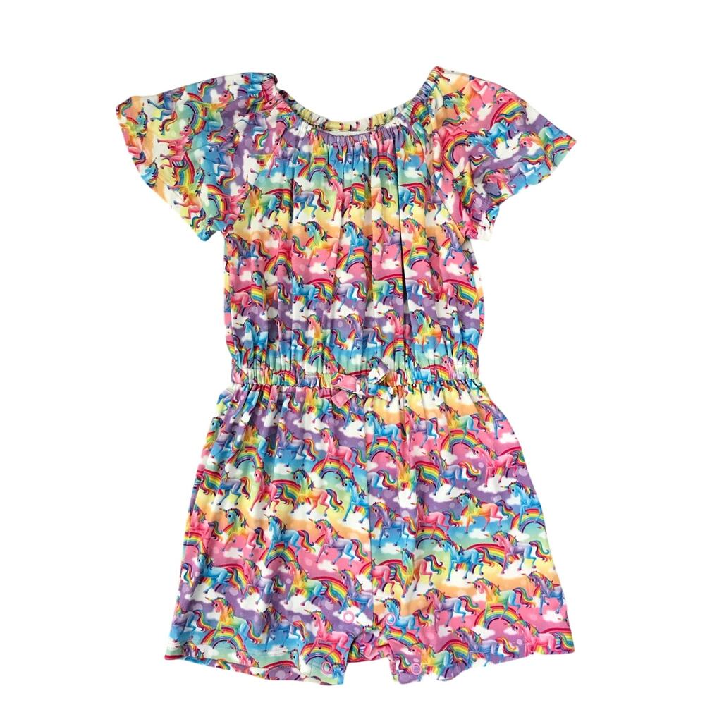 Posh Peanut Lisa Frank Bamboo Rainbow Unicorns Romper Size 18-24mo